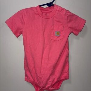 Carhartt Hot Pink Body Suit Front Pocket Logo Baby Girls 18 M